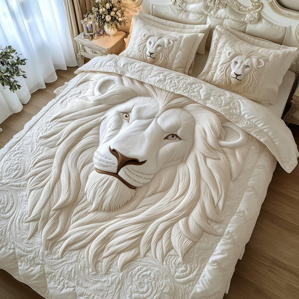 Majestic Lion King quilted 3-piece bedding set on a made bed with two matching pillow shams