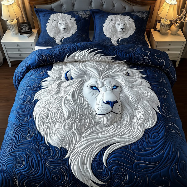 Majestic Lion quilted 3-piece bedding set on a made bed with two matching pillow shams