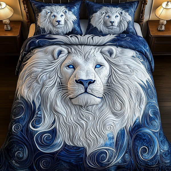 Majestic Lion quilted 3-piece bedding set on a made bed with two matching pillow shams