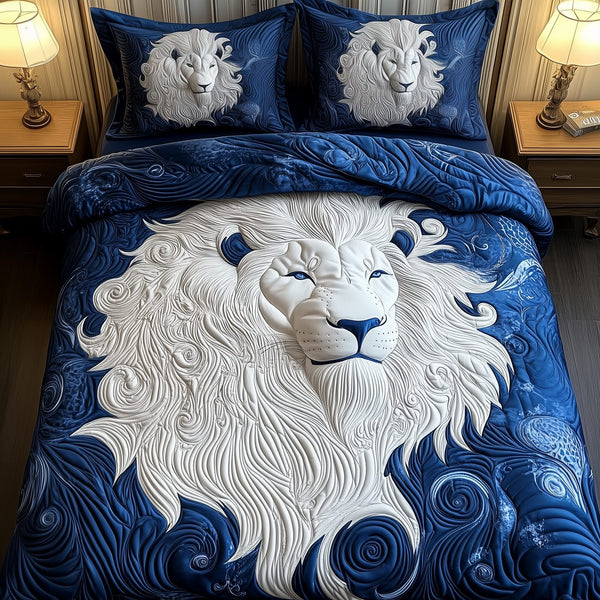 Majestic Lion quilted 3-piece bedding set on a made bed with two matching pillow shams