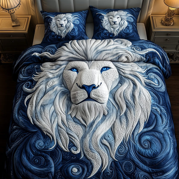 Majestic Lion quilted 3-piece bedding set on a made bed with two matching pillow shams