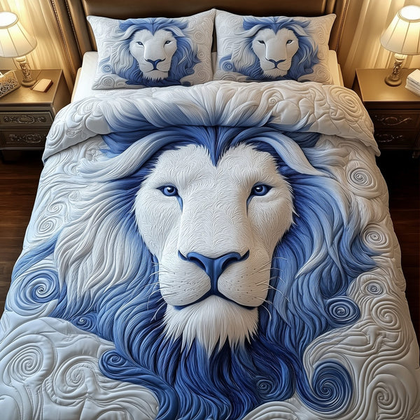 Majestic Lion quilted 3-piece bedding set on a made bed with two matching pillow shams