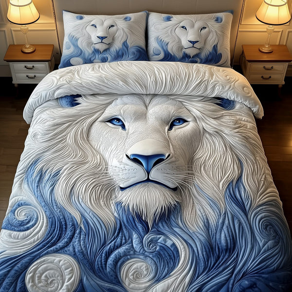Majestic Lion quilted 3-piece bedding set on a made bed with two matching pillow shams