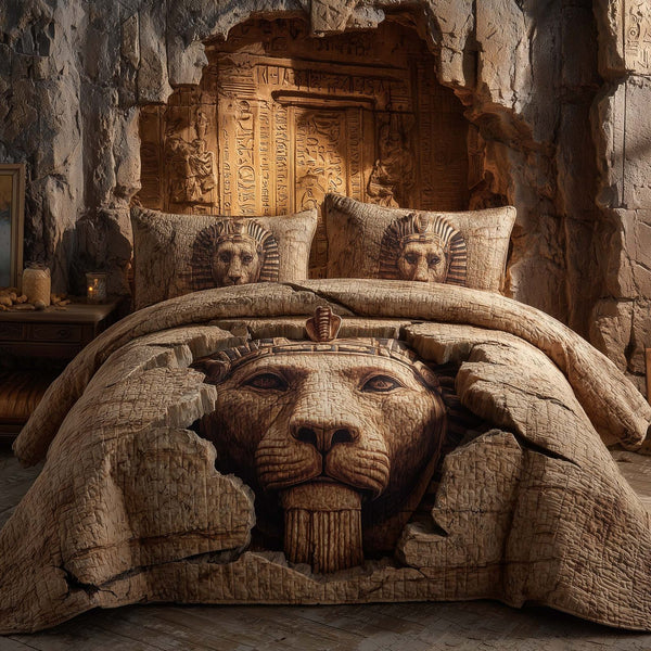 Majestic Lion quilted 3-piece bedding set on a made bed with two matching pillow shams
