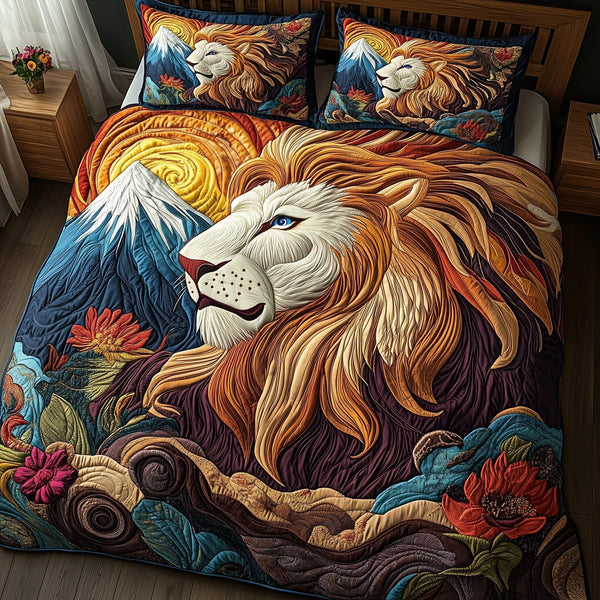 Majestic Lion quilted 3-piece bedding set on a made bed with two matching pillow shams