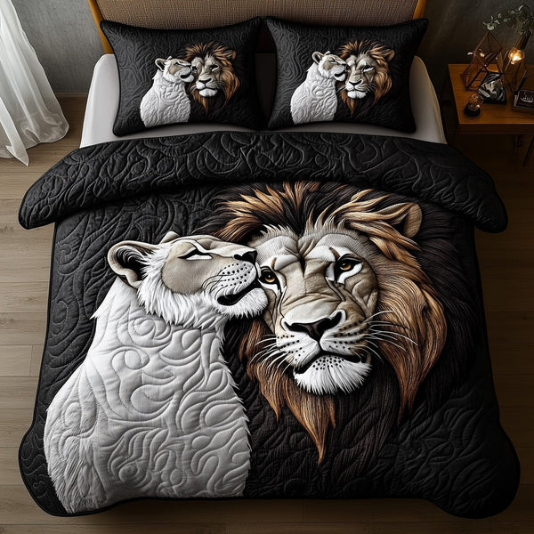 Majestic Lion quilted 3-piece bedding set on a made bed with two matching pillow shams
