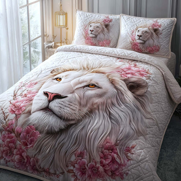 Majestic Lion quilted 3-piece bedding set on a made bed with two matching pillow shams