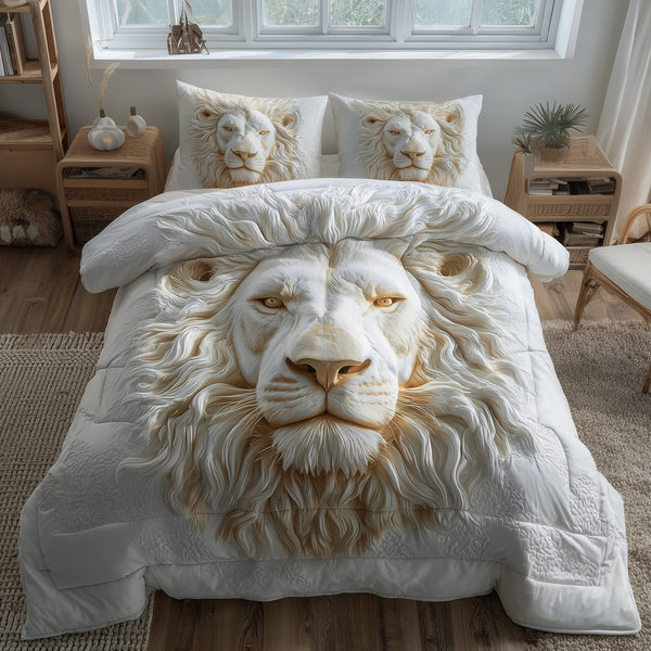 Majestic Lion quilted 3-piece bedding set on a made bed with two matching pillow shams