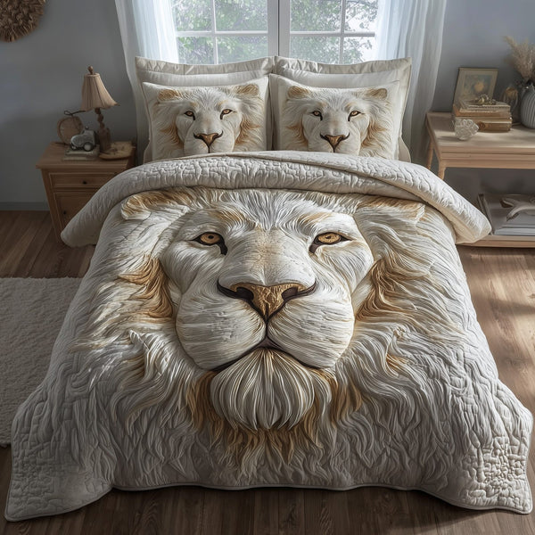 Majestic Lion quilted 3-piece bedding set on a made bed with two matching pillow shams