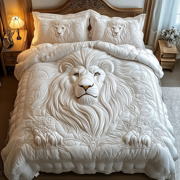 Majestic Lion quilted 3-piece bedding set on a made bed with two matching pillow shams