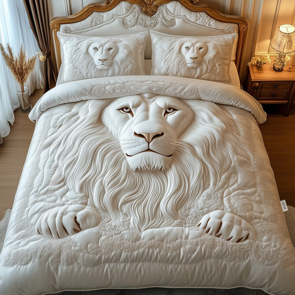 Majestic Lion quilted 3-piece bedding set on a made bed with two matching pillow shams