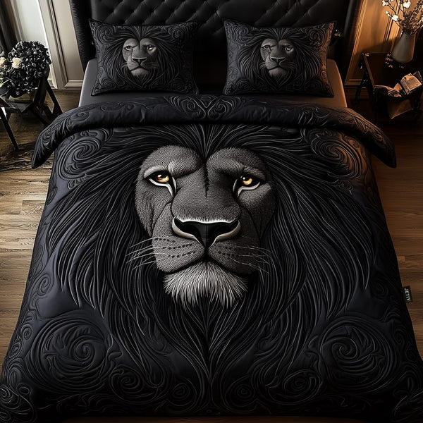 Majestic Lion quilted 3-piece bedding set on a made bed with two matching pillow shams
