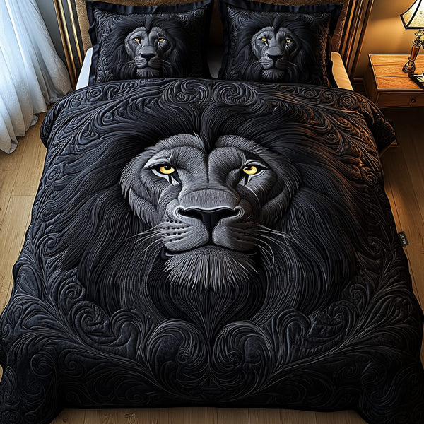 Majestic Lion quilted 3-piece bedding set on a made bed with two matching pillow shams
