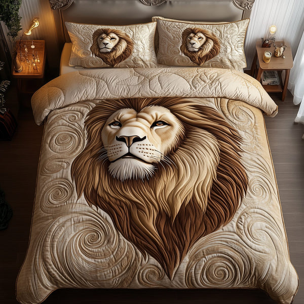 Majestic Lion quilted 3-piece bedding set on a made bed with two matching pillow shams