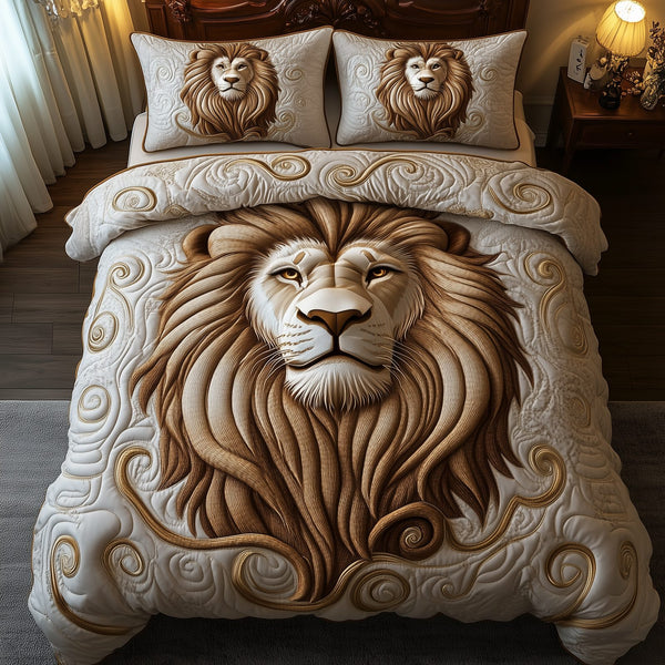 Majestic Lion quilted 3-piece bedding set on a made bed with two matching pillow shams