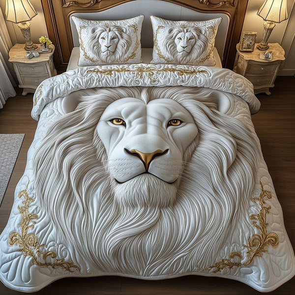 Majestic Lion quilted 3-piece bedding set on a made bed with two matching pillow shams