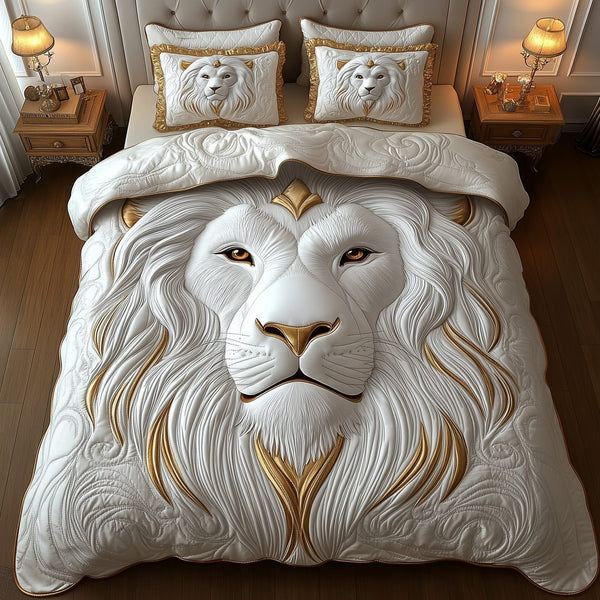 Majestic Lion quilted 3-piece bedding set on a made bed with two matching pillow shams