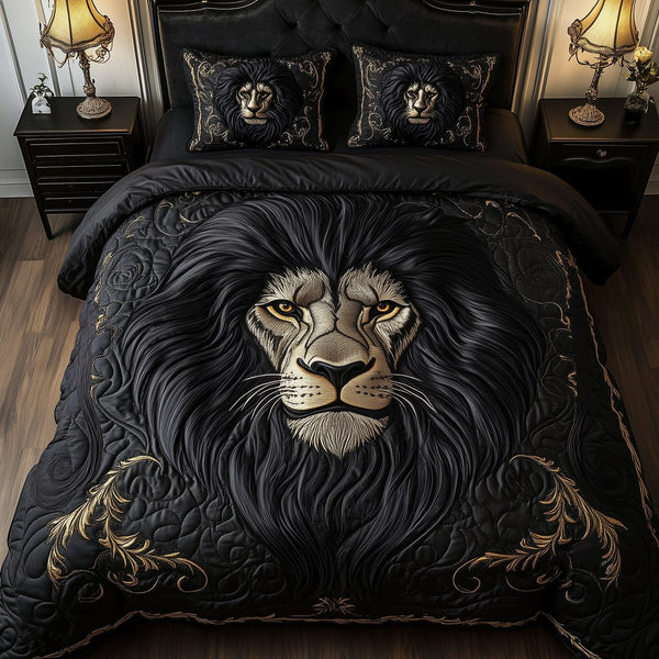 Majestic Lion quilted 3-piece bedding set on a made bed with two matching pillow shams