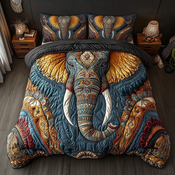 Majestic Mammoth quilted 3-piece bedding set on a made bed with two matching pillow shams