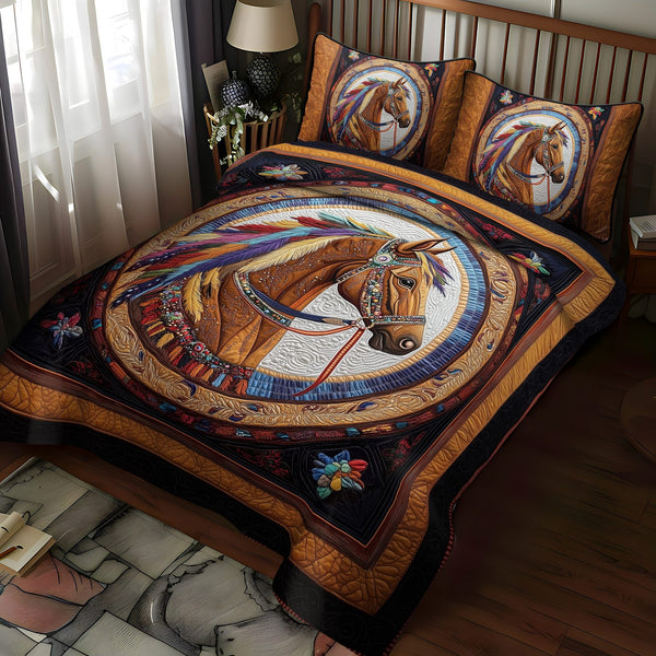 Majestic Mane quilted 3-piece bedding set on a made bed with two matching pillow shams