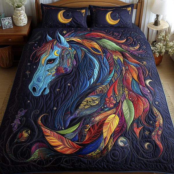 Majestic Mane quilted 3-piece bedding set on a made bed with two matching pillow shams