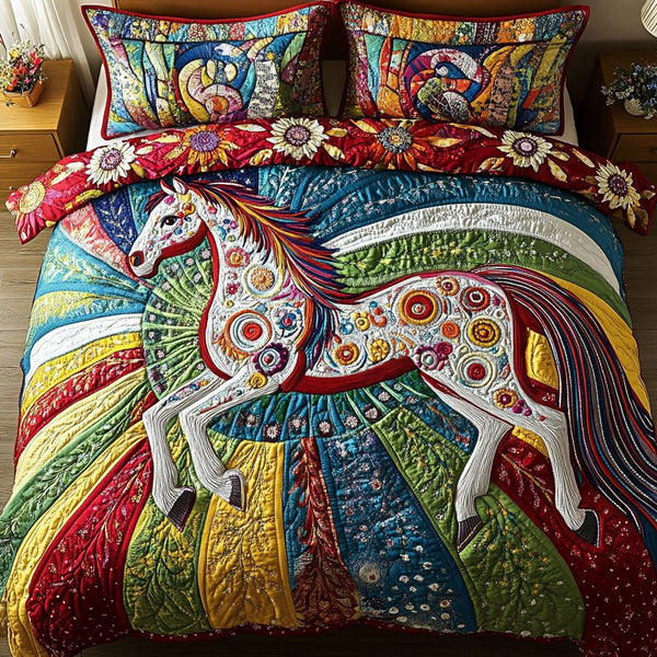 Majestic Mane quilted 3-piece bedding set on a made bed with two matching pillow shams