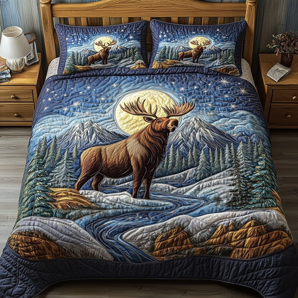 Majestic Moose quilted 3-piece bedding set on a made bed with two matching pillow shams