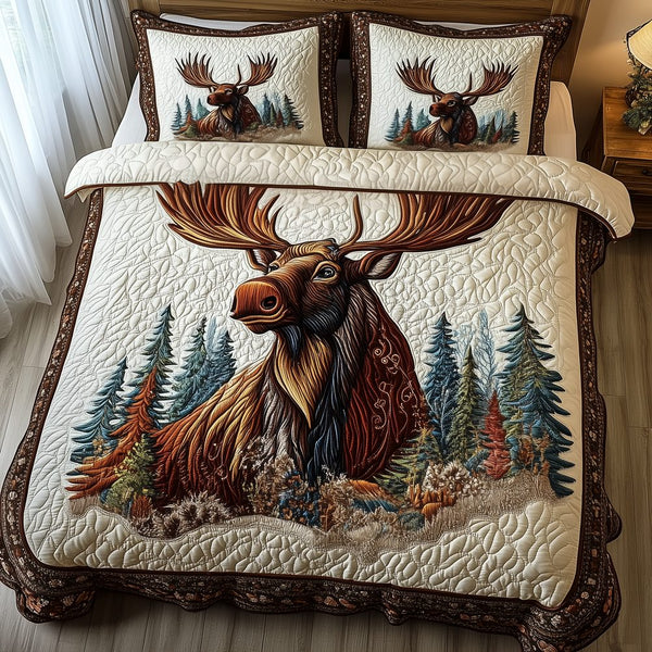 Majestic Moose quilted 3-piece bedding set on a made bed with two matching pillow shams
