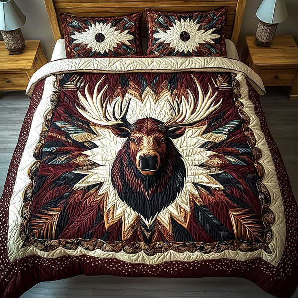 Majestic Moose quilted 3-piece bedding set on a made bed with two matching pillow shams