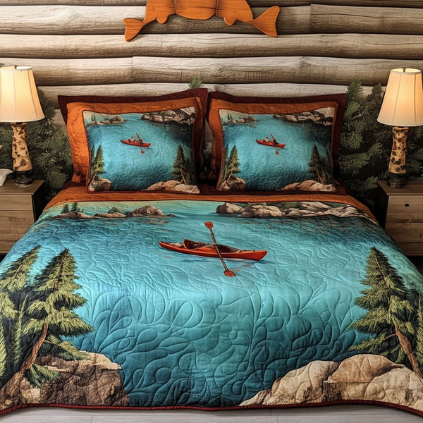 Majestic Paddle quilted 3-piece bedding set on a made bed with two matching pillow shams