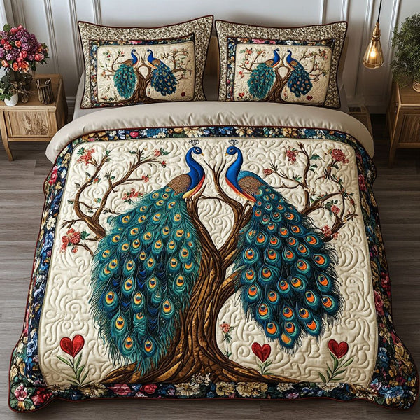 Majestic Pair quilted 3-piece bedding set on a made bed with two matching pillow shams