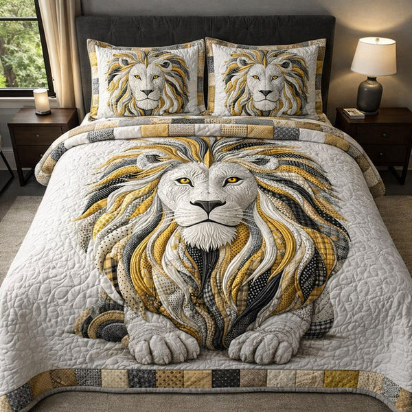 Majestic Pride quilted 3-piece bedding set on a made bed with two matching pillow shams