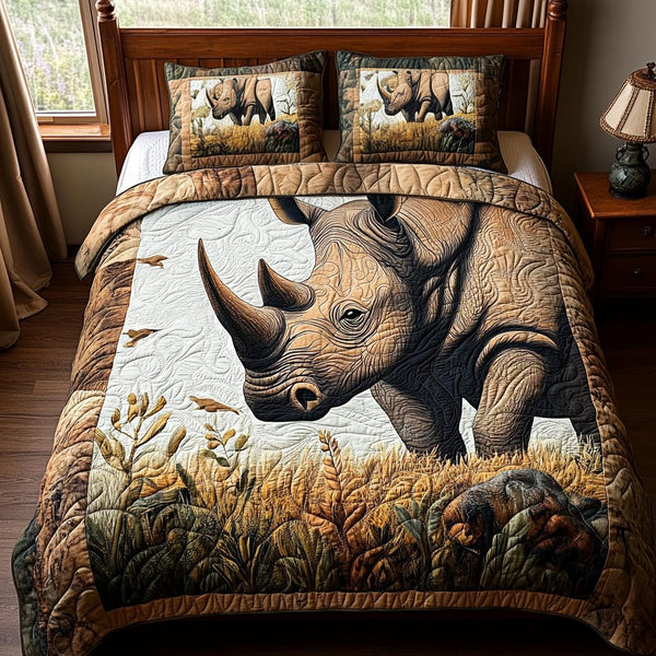 Majestic Rhino quilted 3-piece bedding set on a made bed with two matching pillow shams