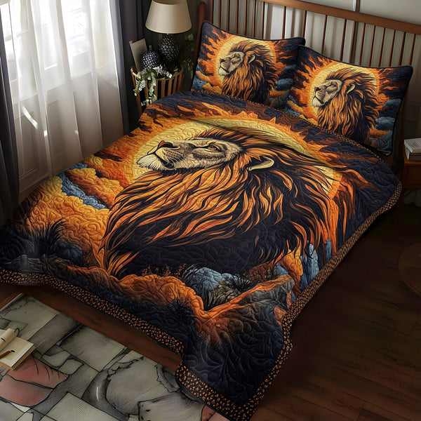 Majestic Roar quilted 3-piece bedding set on a made bed with two matching pillow shams