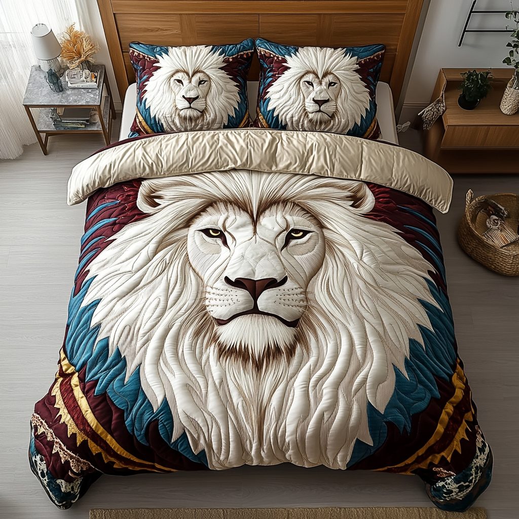 Majestic Roar quilted 3-piece bedding set on a made bed with two matching pillow shams