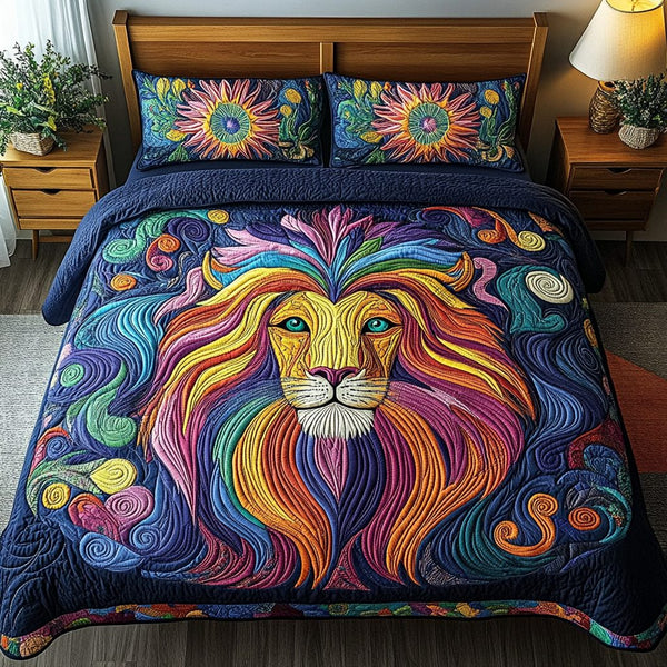 Majestic Roar quilted 3-piece bedding set on a made bed with two matching pillow shams