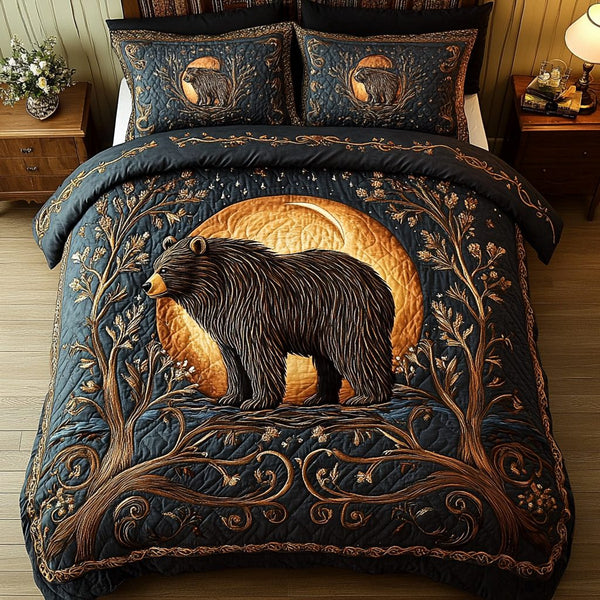 Majestic Roar quilted 3-piece bedding set on a made bed with two matching pillow shams