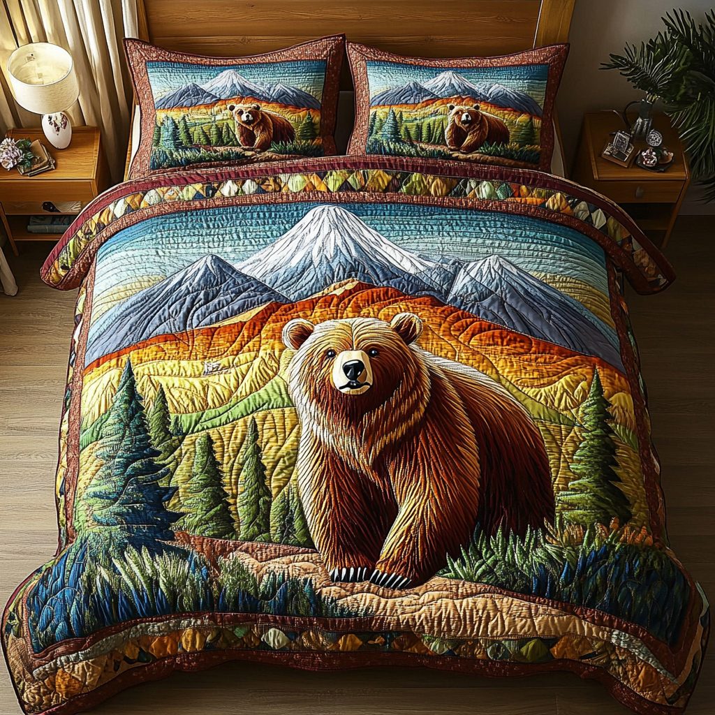 Majestic Roar quilted 3-piece bedding set on a made bed with two matching pillow shams