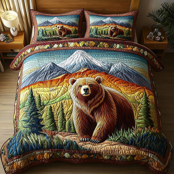 Majestic Roar quilted 3-piece bedding set on a made bed with two matching pillow shams