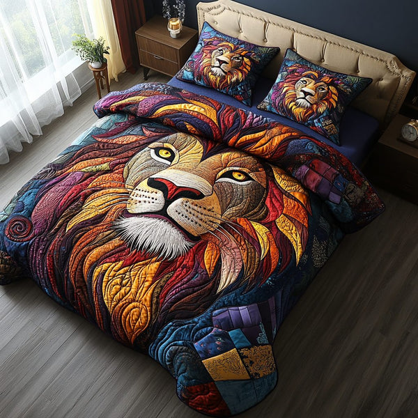 Majestic Roar quilted 3-piece bedding set on a made bed with two matching pillow shams