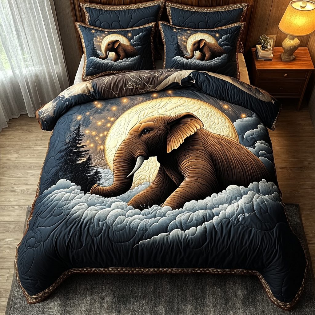 Majestic Safari quilted 3-piece bedding set on a made bed with two matching pillow shams