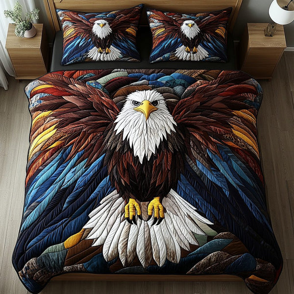 Majestic Soar quilted 3-piece bedding set on a made bed with two matching pillow shams