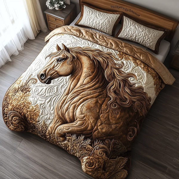 Majestic Spirit quilted 3-piece bedding set on a made bed with two matching pillow shams