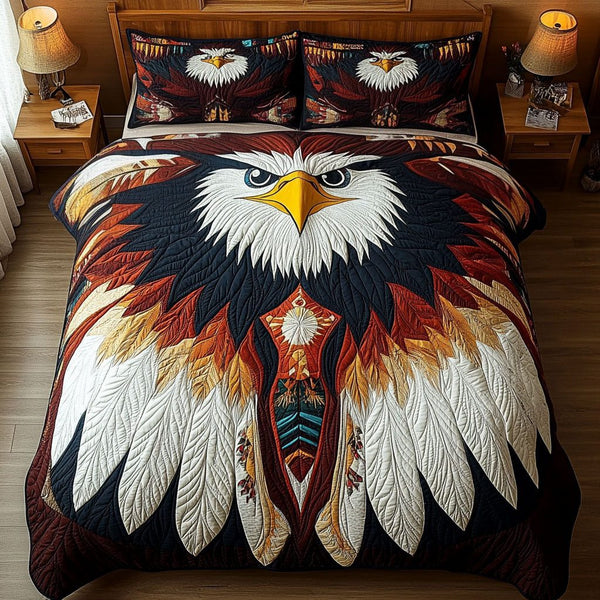 Majestic Spirits quilted 3-piece bedding set on a made bed with two matching pillow shams