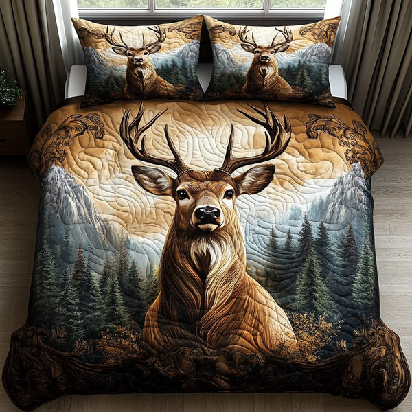 Majestic Stag quilted 3-piece bedding set on a made bed with two matching pillow shams