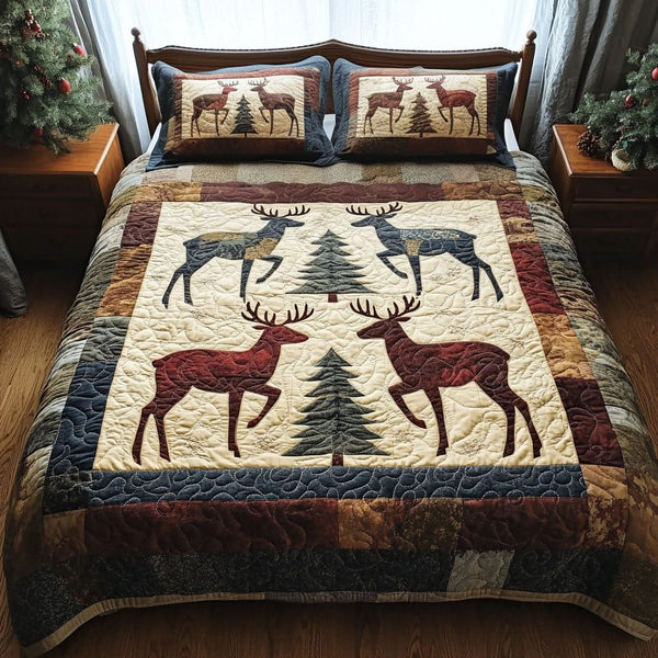 Majestic Stag quilted 3-piece bedding set on a made bed with two matching pillow shams