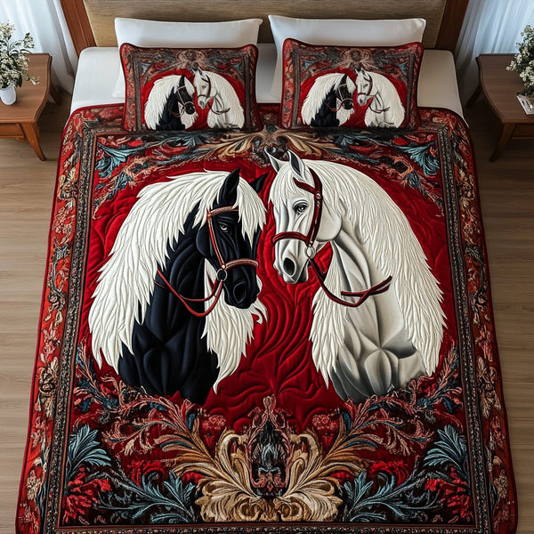 Majestic Stallion quilted 3-piece bedding set on a made bed in a rustic timber bedroom