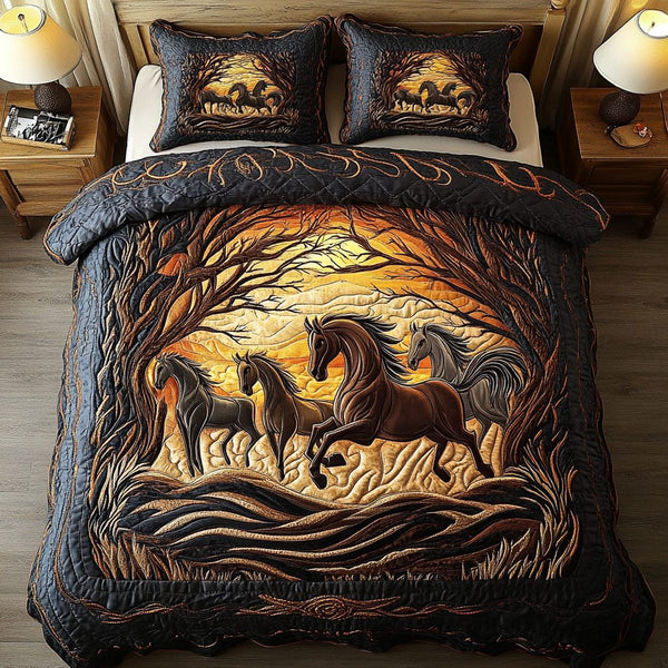 Majestic Strides quilted 3-piece bedding set on a made bed with two matching pillow shams