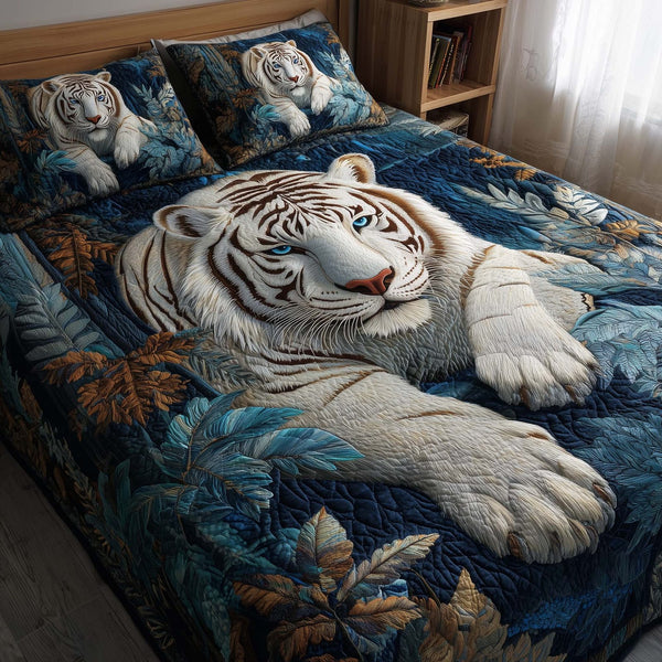 Majestic Tiger quilted 3-piece bedding set on a made bed with two matching pillow shams