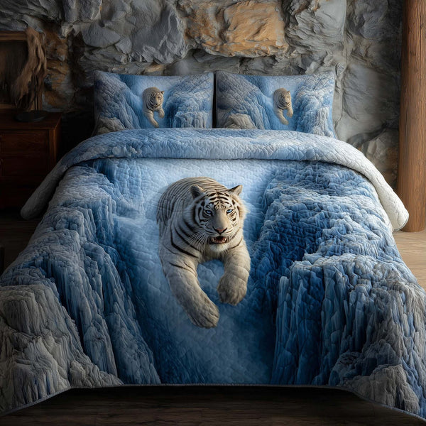 Majestic Tiger quilted 3-piece bedding set on a made bed with two matching pillow shams